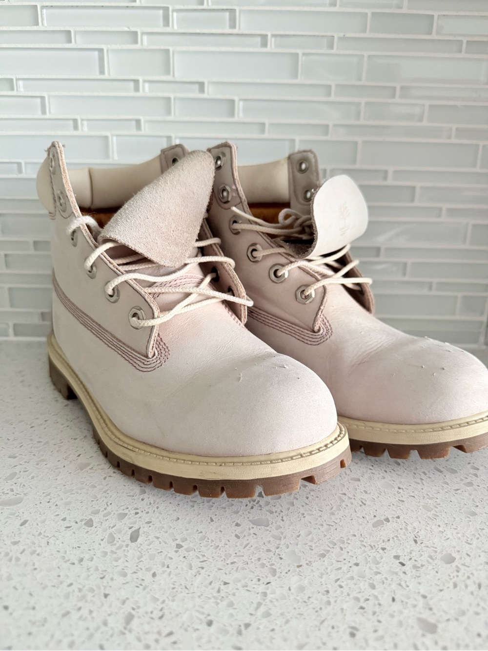 Light Pink Work Boots - Lace-Up Ankle Boots